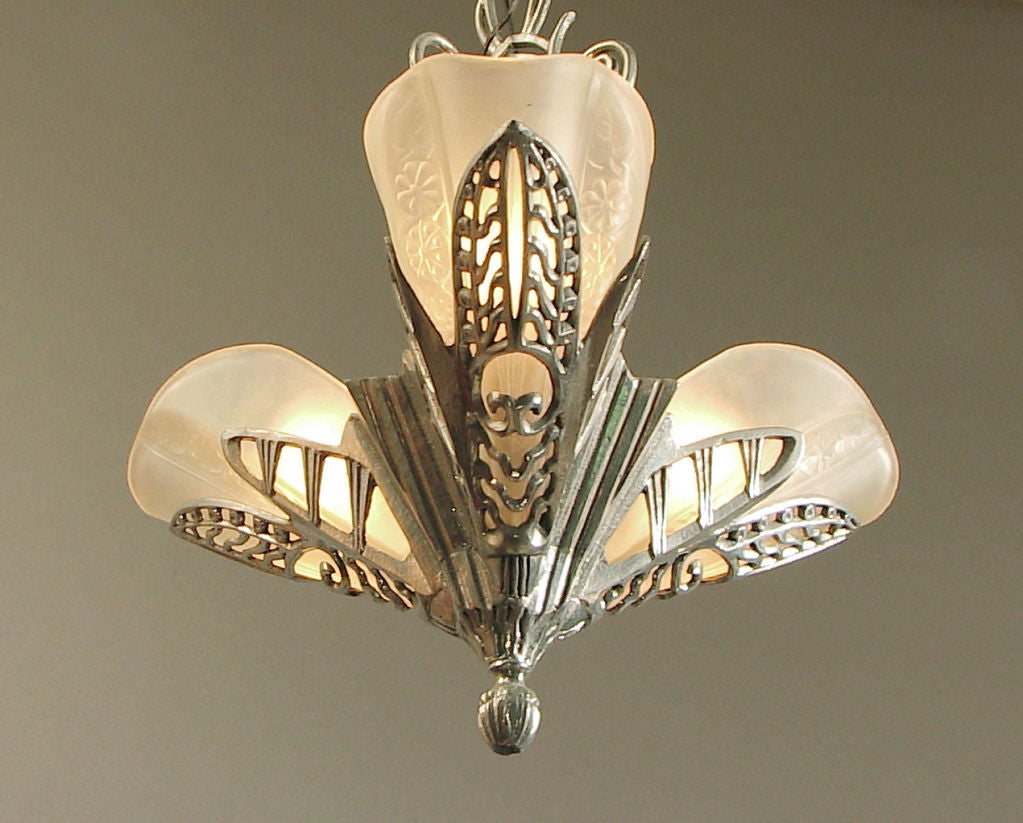 WILD American Art Deco Slip Shade 3-light Chandelier 1
