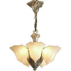 Vintage American Art Deco 5-light Slip Shade Chandelier, Glass by Consolidated