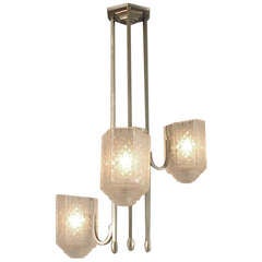 Vintage Asymmetrical French Art Deco/Modernist Chandelier with Exceptional Glass Shades