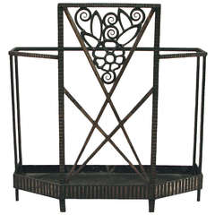 Antique French Art Deco Hand-Wrought Iron Umbrella Stand