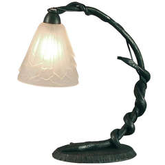 French Art Deco -- Hand-Wrought Iron Desk lamp with Snake Motif