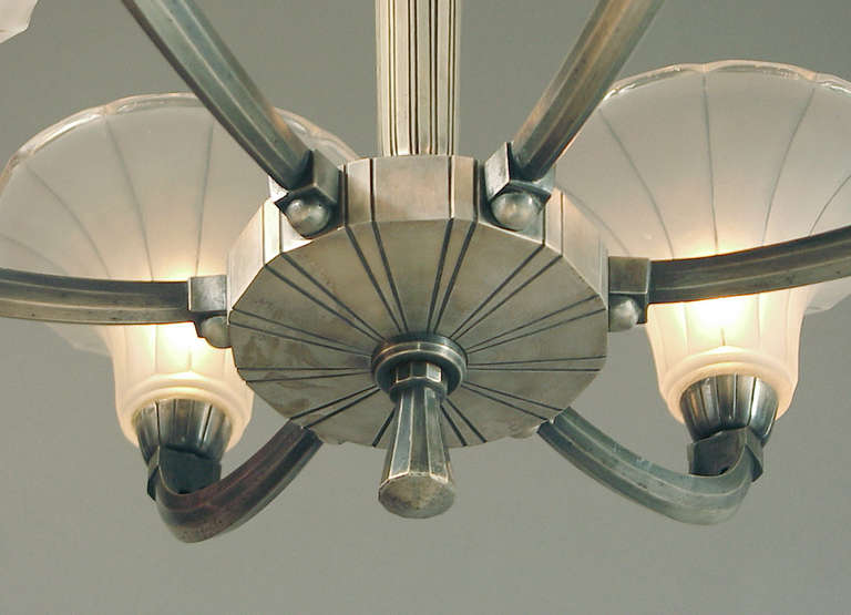 20th Century A Most Handsome Six-light French Art Deco Chandelier Signed Coduri