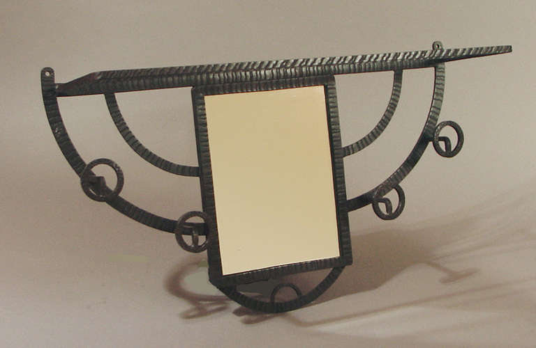 French Art Deco Hand-wrought Iron Coat Rack or "Wall Tree" with Mirror
