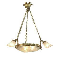 French Art Deco Chandelier by Verlys, Opalescent Glass