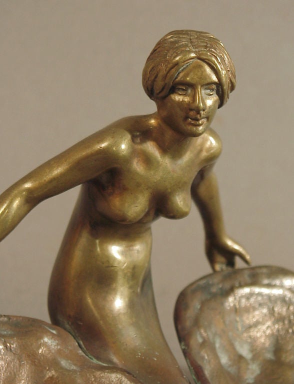 French Art Nouveau Bronze Tray/Vide Poche Mermaid In Excellent Condition In San Francisco, CA