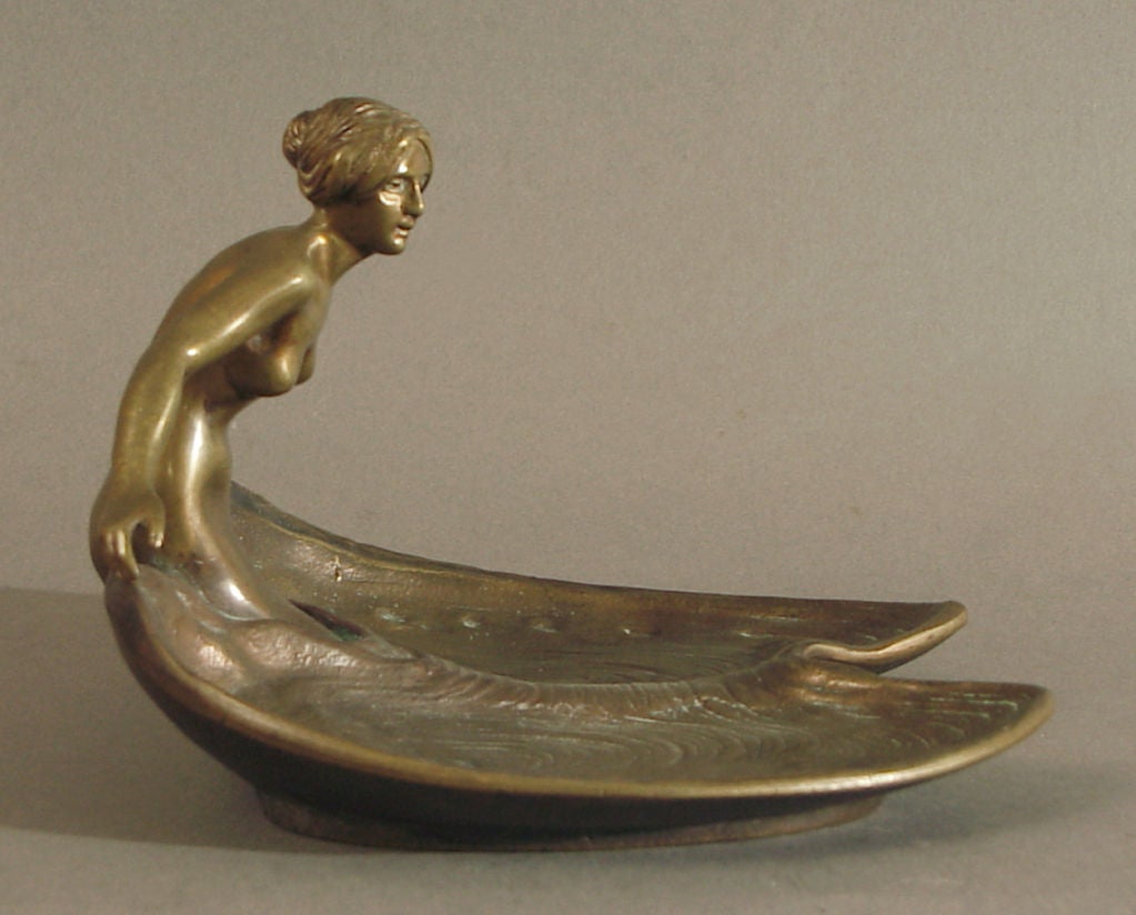 20th Century French Art Nouveau Bronze Tray/Vide Poche Mermaid