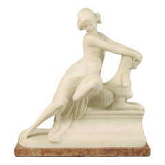 Adolfo Cipriani's Art Deco Alabaster Sculpture, Lady & Sphinx