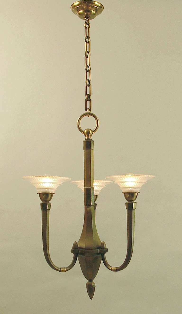 French Art Deco 3-light Brass 
