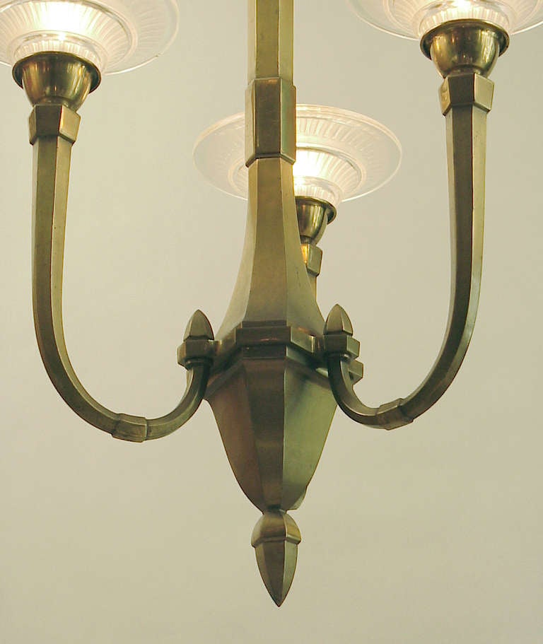 Mid-20th Century French Art Deco 3-light Brass 