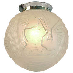 Antique Flush-mount French Art Deco "Phoenix" Design Glass Ball Fixture by Muller