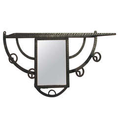 French Art Deco Hand-wrought Iron Coat Rack or "Wall Tree" with Mirror