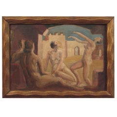 Art Deco Oil Painting of Women in the Baths in the Middle East