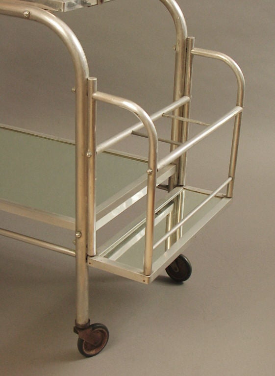 20th Century French Art Deco Rolling Liquor Bar in Aluminum, with Tray