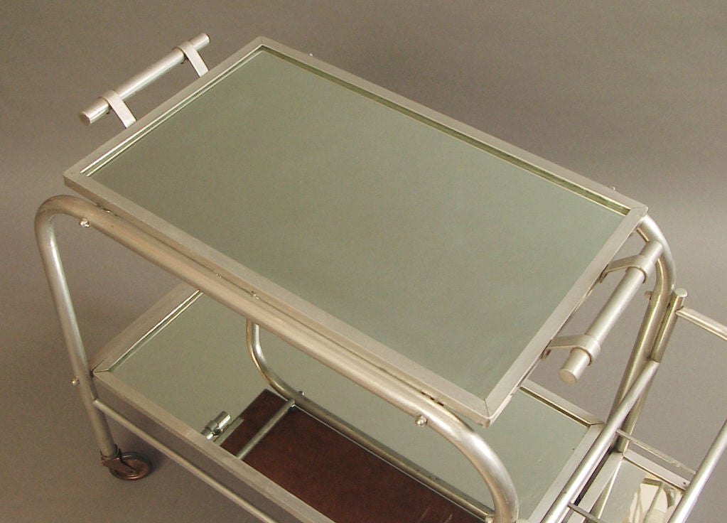 French Art Deco Rolling Liquor Bar in Aluminum, with Tray 1