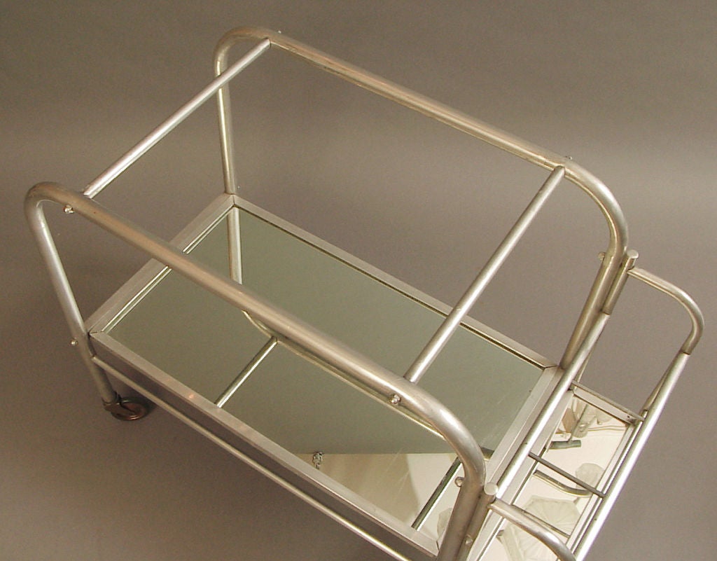French Art Deco Rolling Liquor Bar in Aluminum, with Tray 2