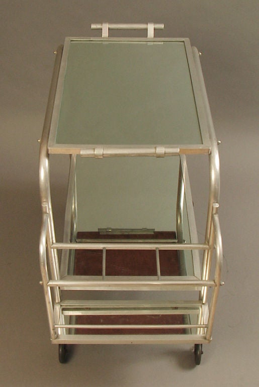 French Art Deco Rolling Liquor Bar in Aluminum, with Tray 4