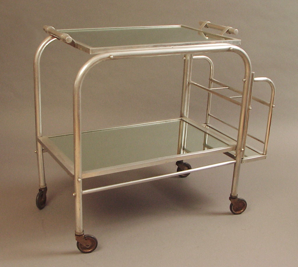 French Art Deco Rolling Liquor Bar in Aluminum, with Tray 5