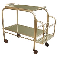 French Art Deco Rolling Liquor Bar in Aluminum, with Tray
