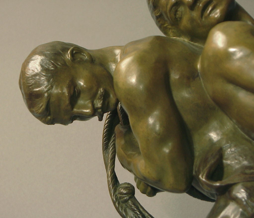 Bronze Sculpture en bronze Art Déco/Nouveau de deux hommes travaillants : Schiffszieher par Levasseur