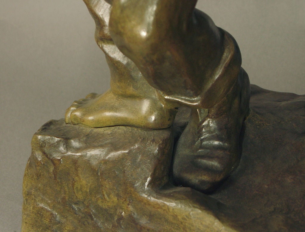 Sculpture en bronze Art Déco/Nouveau de deux hommes travaillants : Schiffszieher par Levasseur 1