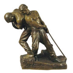 Vintage Art Deco/Nouveau Bronze Sculpture of Two Working Men: Schiffszieher by Levasseur