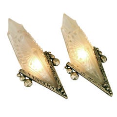 Pair of French Art Deco Wall Sconces by Schneider, Nickeled Iron
