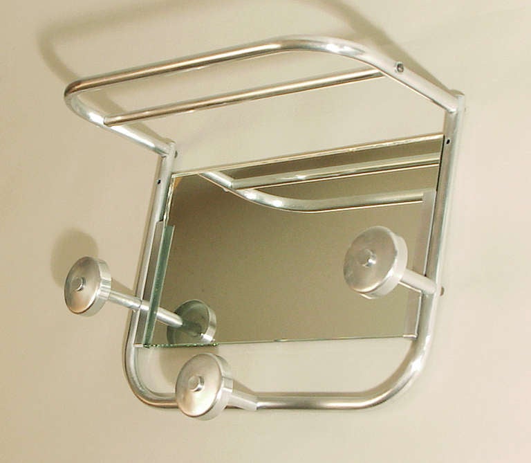 French Art Deco Aluminum Coat Rack/Hall/Wall Tree with Mirror
