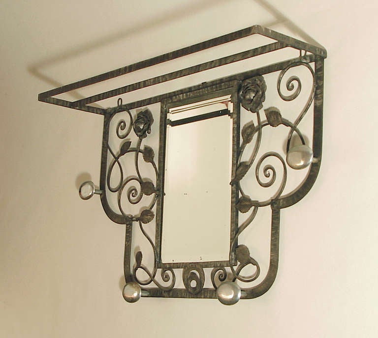 French Art Deco Wrought Iron and Chrome Hall Tree/Coat Rack