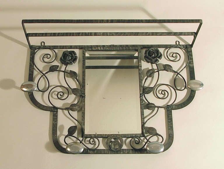 20th Century French Art Deco Wrought Iron and Chrome Hall Tree/Coat Rack For Sale