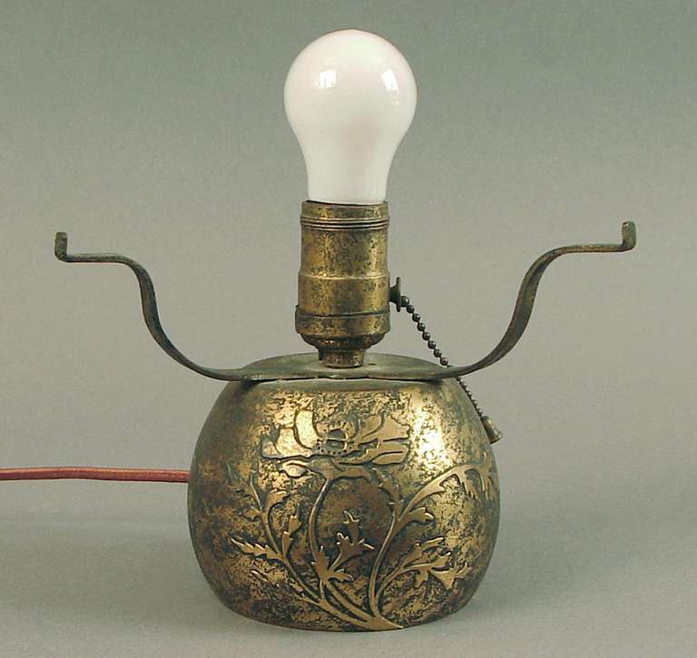 Arts and Crafts Bronze Arts & Crafts Table Lamp with Mica Inserts by Silver Crest For Sale
