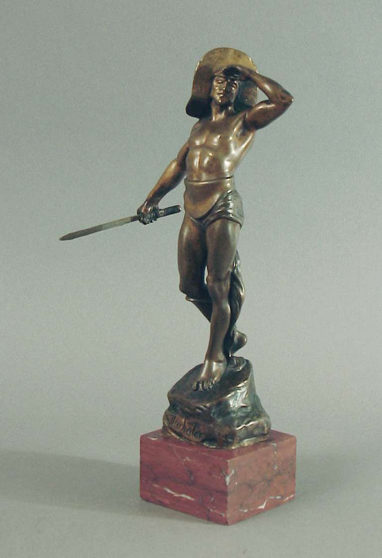19th Century Bronze Figure of a Gladiator on a Marble Plinth