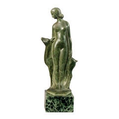 Z. Kovats' Art Deco Bronze Sculpture of a Nude Lady and Fawn/Doe