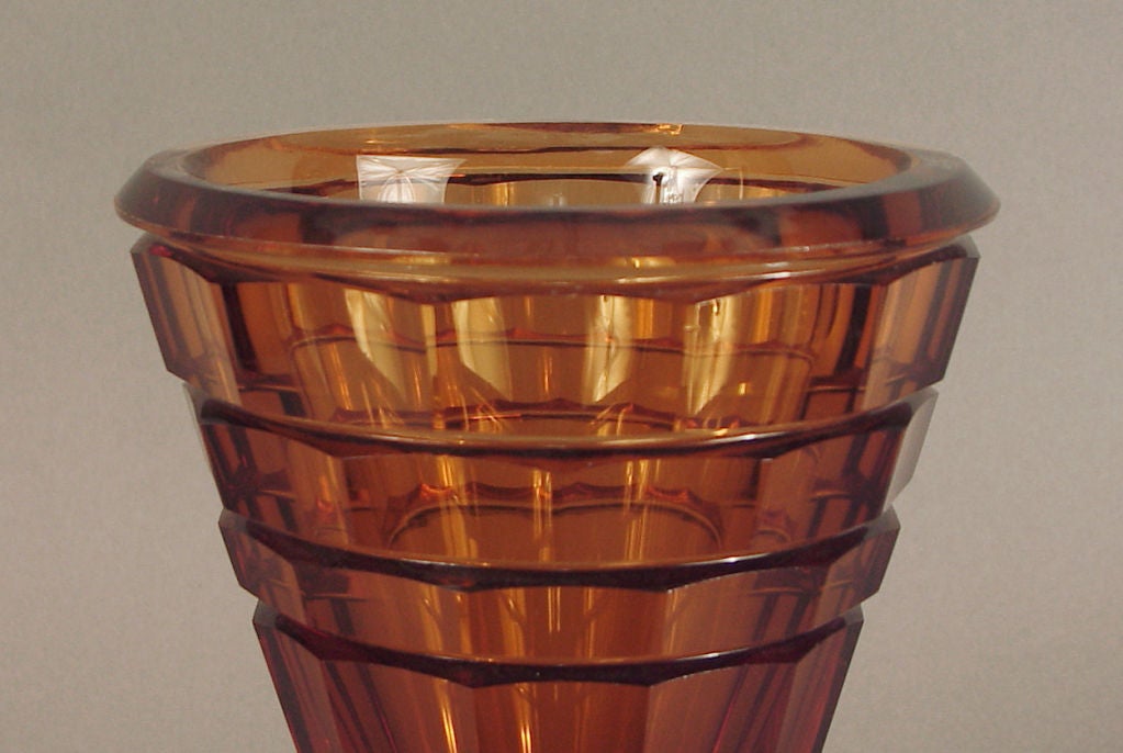 Austrian Art Deco Amber Moser Faceted Glass Vase