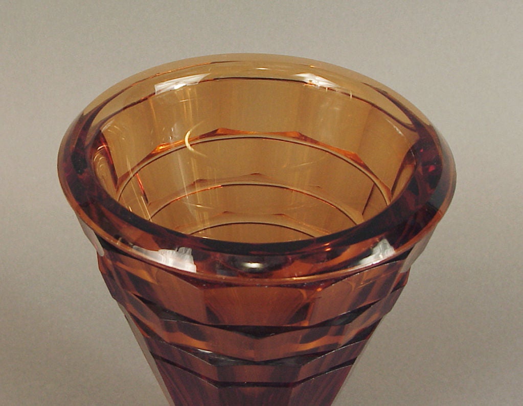 Art Deco Amber Moser Faceted Glass Vase In Excellent Condition In San Francisco, CA