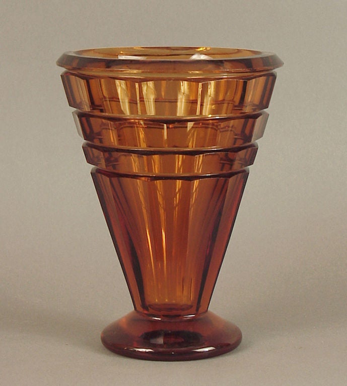Blown Glass Art Deco Amber Moser Faceted Glass Vase