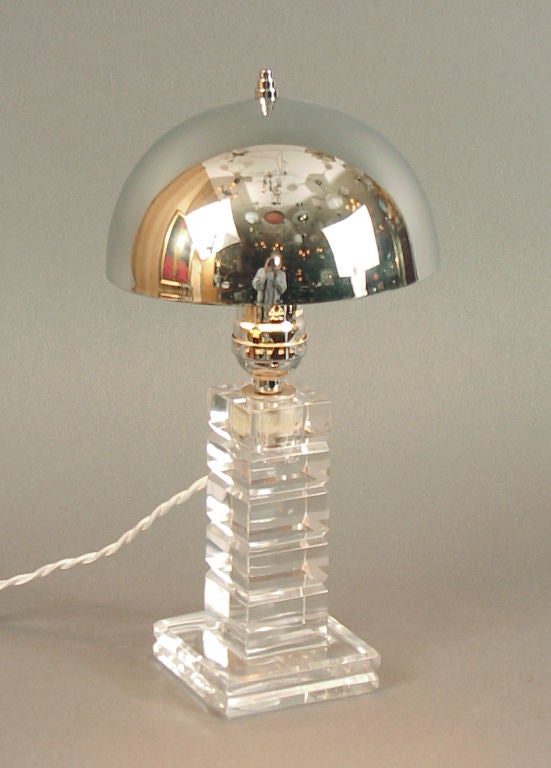 French Modernist Crystal Art Deco Lamp, Jean Sala for St. Louis