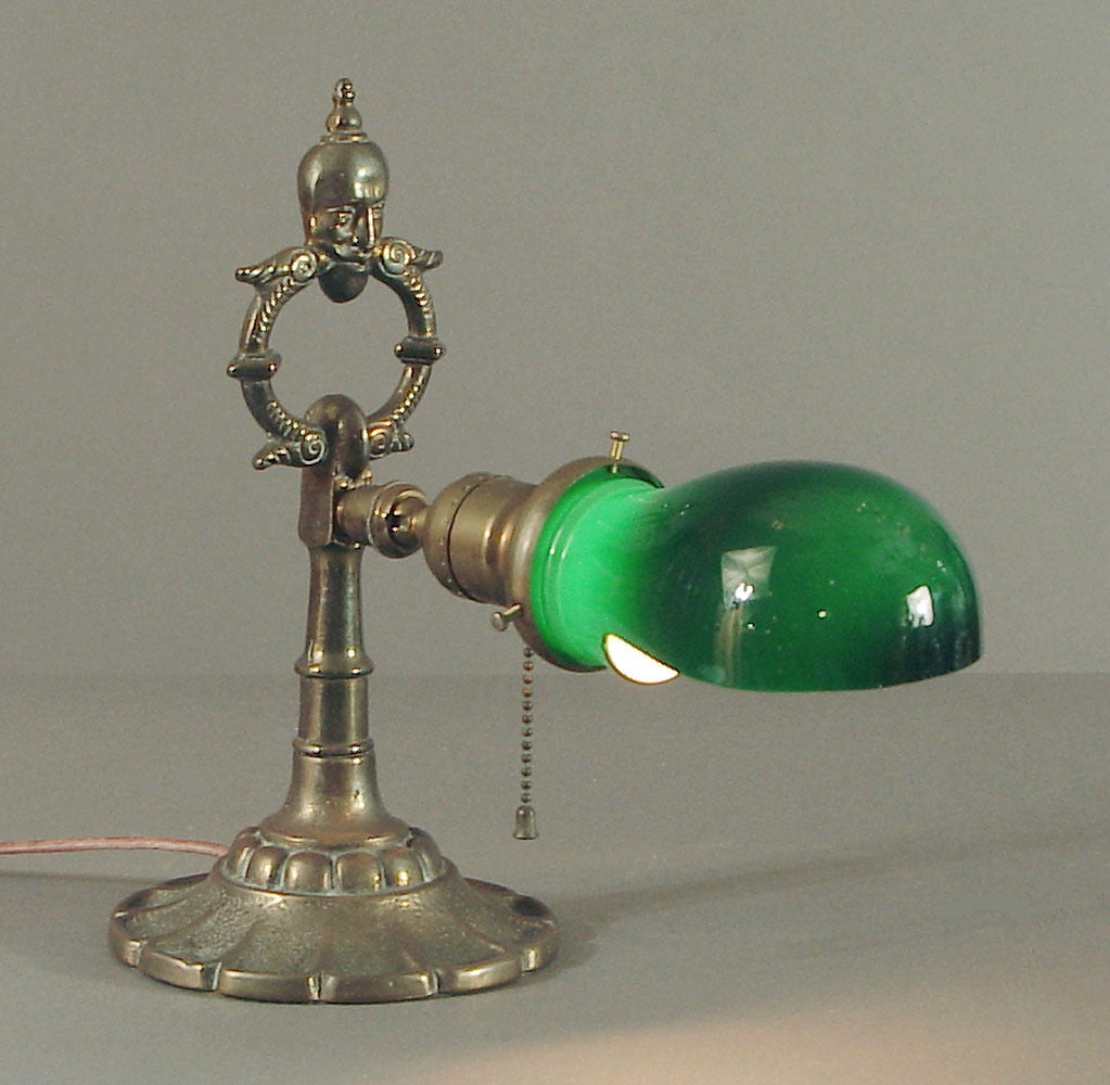 A 1910 Rembrandt Table or Desk Lamp with Green Cased Glass Shade For Sale