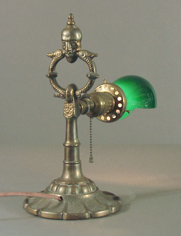 A 1910 Rembrandt Table or Desk Lamp with Green Cased Glass Shade In Excellent Condition For Sale In San Francisco, CA