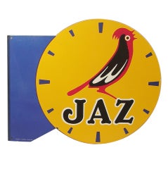 Vintage French Art Deco Double-sided Enamel Sign, Jaz Clock Company