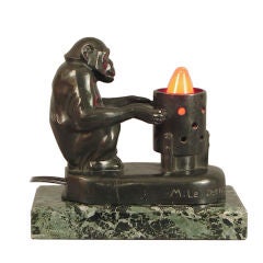 Max Le Verrier's Monkey-Warming-Hands French Art Deco Lamp