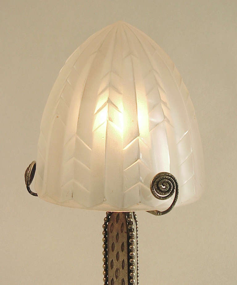 Exceptional Wrought Iron French Art Deco Table Lamp by Degue In Excellent Condition In San Francisco, CA