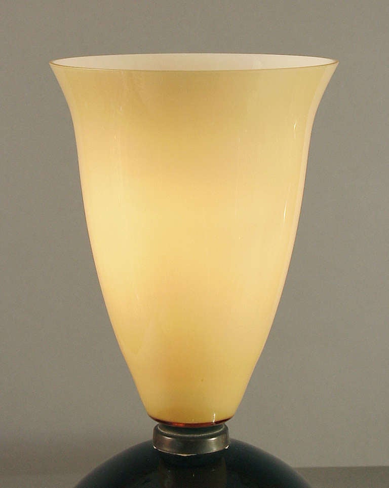 Mid-20th Century Czechoslovakian Art Deco Glass Torchiere Table Lamp