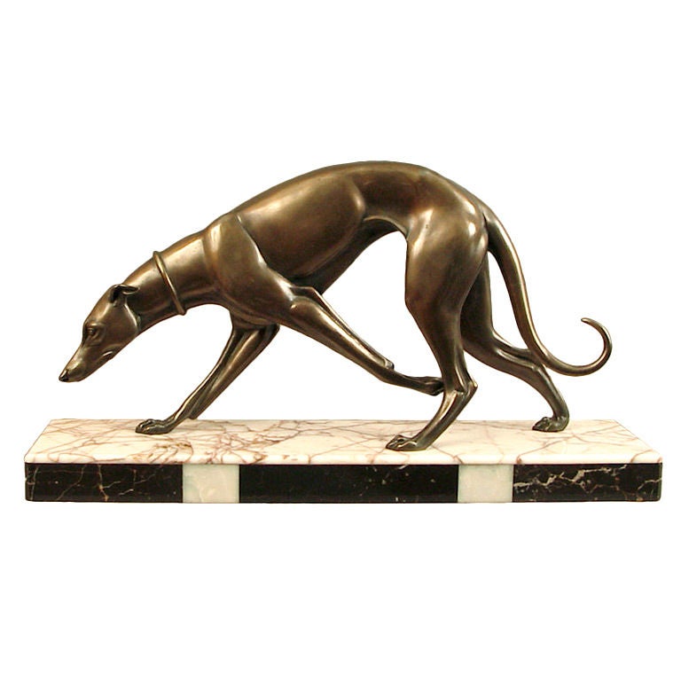 This whippet – if I’m forced to make the call – is one of the famous sculptor Irenee Rochard’s finest works, an icon of the Art Deco period (a lot of superlatives there, phew, but what else to say?).  Sleekness, grace, and speed preoccupied people