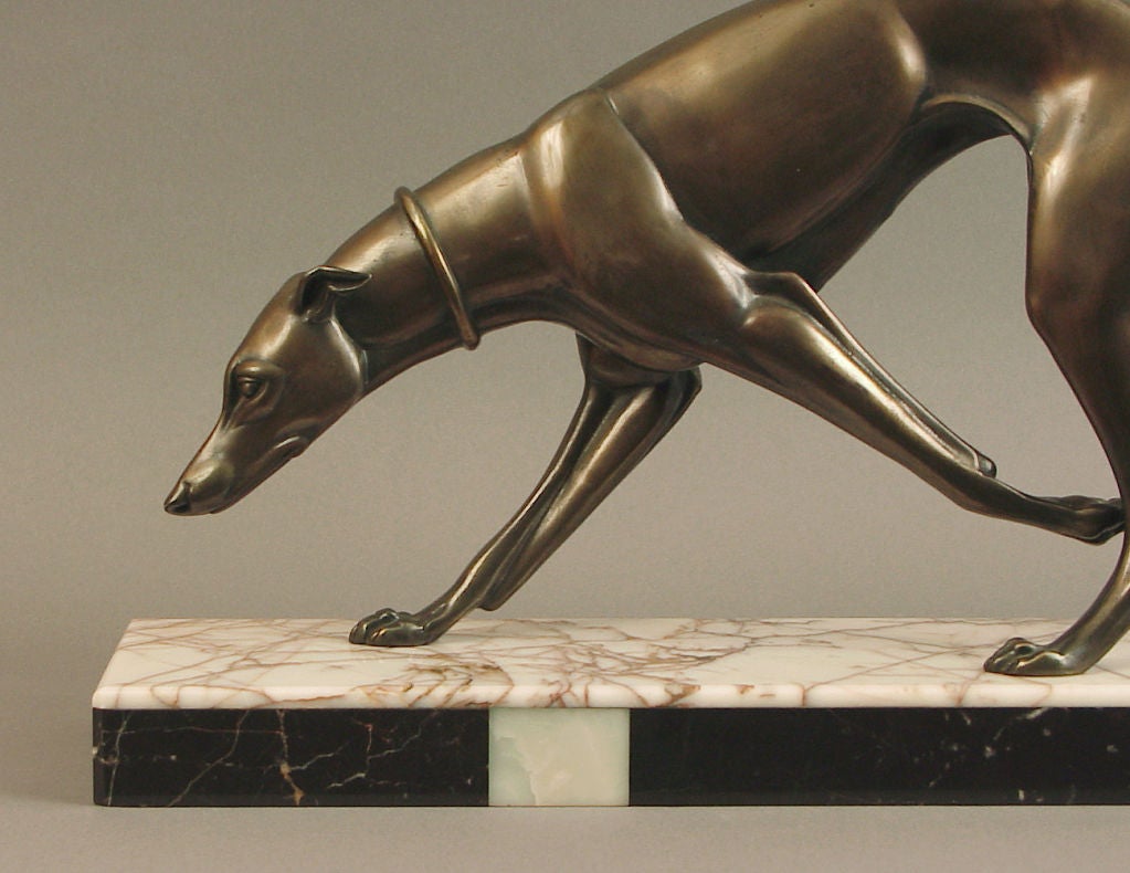 20th Century French Art Deco Sculpture of a Whippet (Dog) by Irenee Rochard