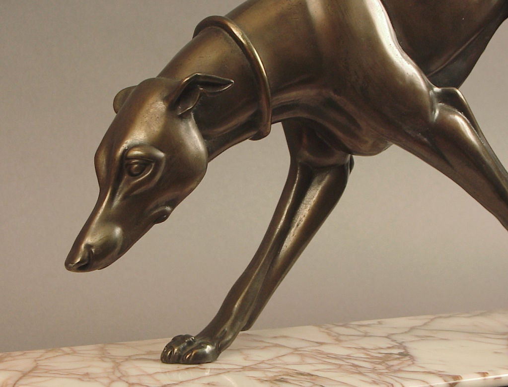 Marble French Art Deco Sculpture of a Whippet (Dog) by Irenee Rochard