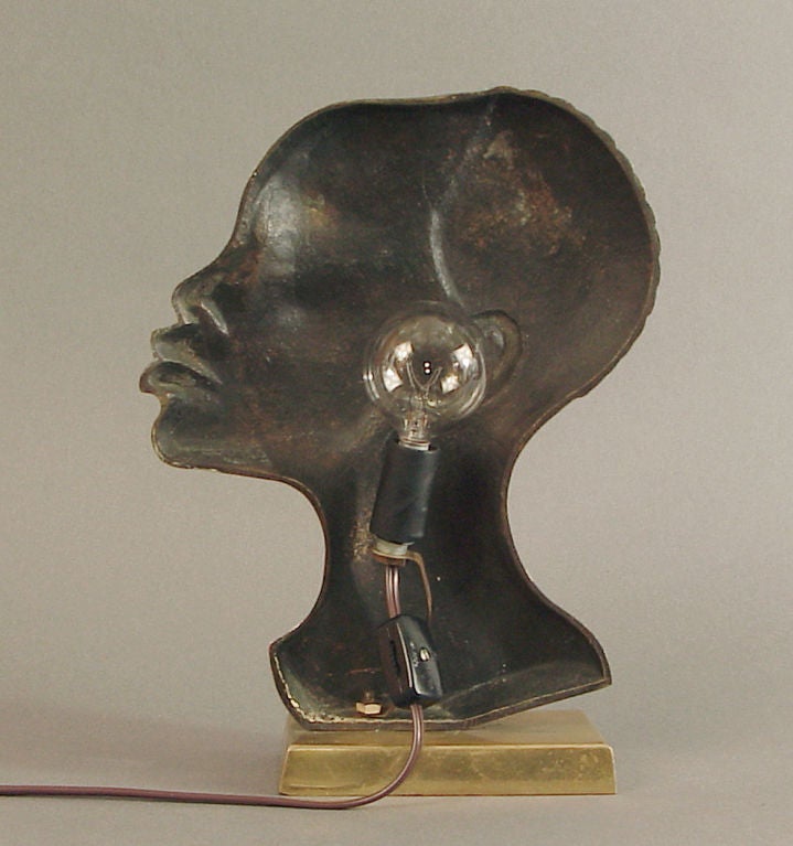French Art Deco African Warrior Bronze Sculpture cum Lamp In Excellent Condition For Sale In San Francisco, CA