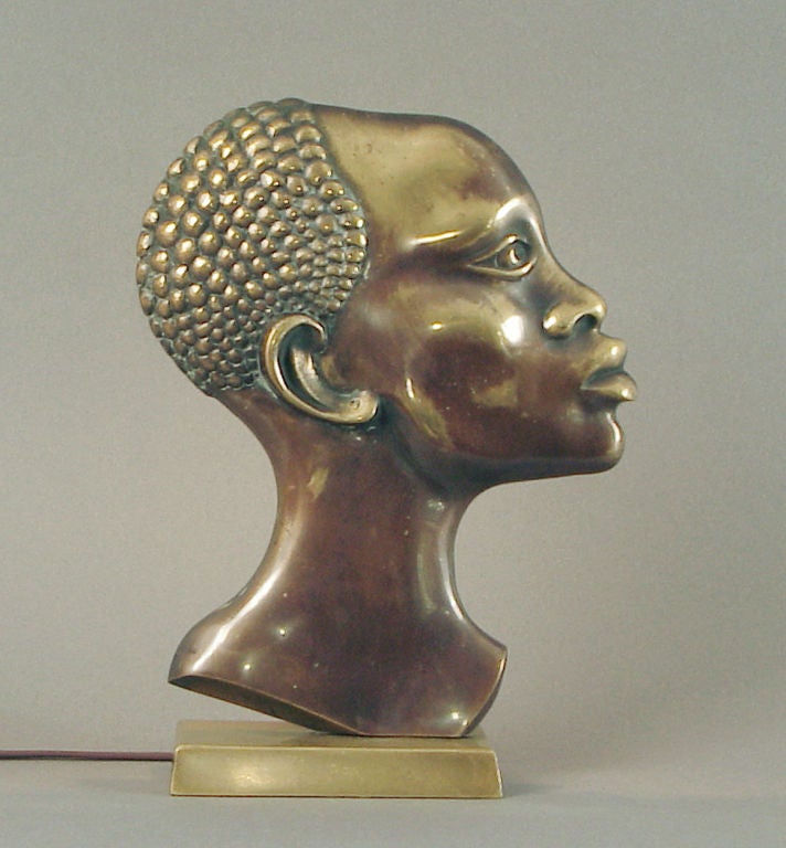 French Art Deco African Warrior Bronze Sculpture cum Lamp For Sale 1
