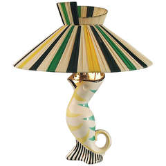Fabulous Fifties French Fish Table Lamp, Gayly Colored and with Original Shade