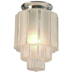 Antique French Art Deco Skyscraper Flush Mount Lighting Fixture, Clear & Frosted Glass