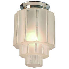 Antique French Art Deco Skyscraper Flush Mount Lighting Fixture, Clear 
Frosted Glass